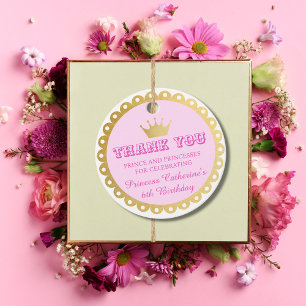 Pink Royal Princess Crown Girl Birthday Favour Tags