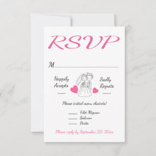 Pink RSVP Cartoon Bride & Groom Wedding Response