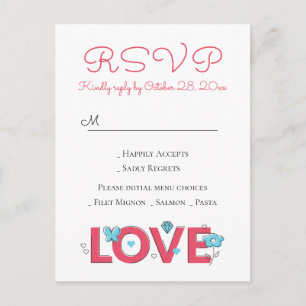 Pink RSVP Love Wedding Party Hearts Butterfly Invitation Postcard