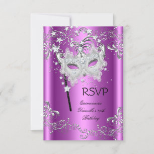 Pink RSVP Quinceanera 15th Party Masquerade Card