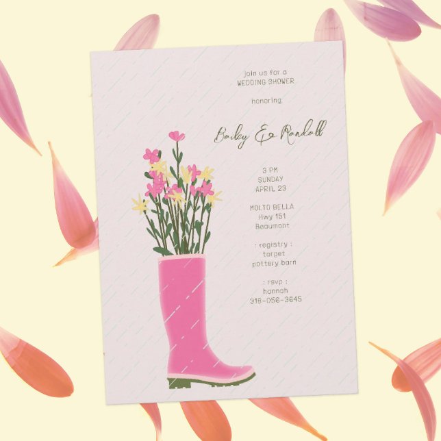 Pink Rubber Boot Vase | Wildflower Bridal Shower Invitation (Creator Uploaded)
