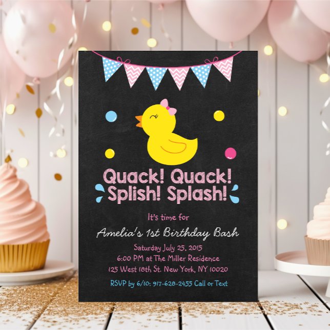 Pink Rubber Duck 1st Birthday Invitation (Creator Uploaded)