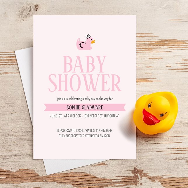 Pink Rubber Duck Baby Girl Shower Invitation (Creator Uploaded)