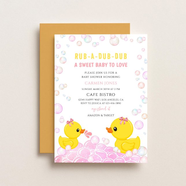 Pink Rubber Duck Baby Shower Invitation (Creator Uploaded)
