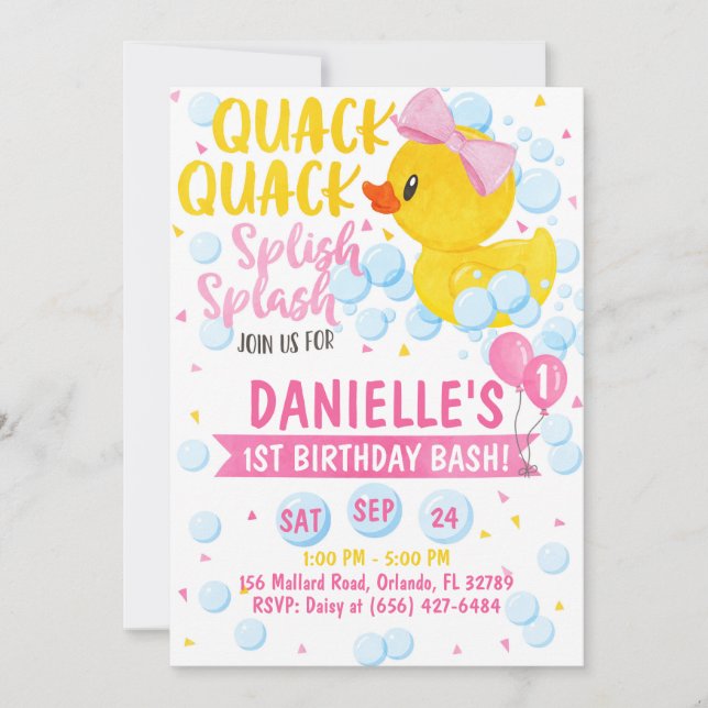 Pink Rubber Duckie Invitation (Front)