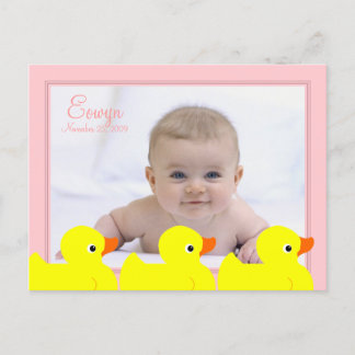 Pink Rubber Ducky Frame Announcement Postcard