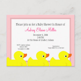 Pink Rubber Ducky Shower Invitation Postcard