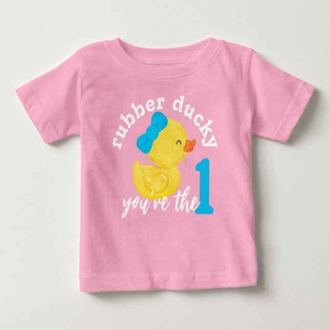 Pink Rubber Ducky You're the One First Birthday Baby T-Shirt (Front)