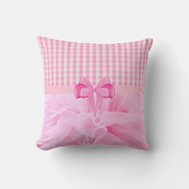 Pink ruffle chequered baby  throw pillow (Front)