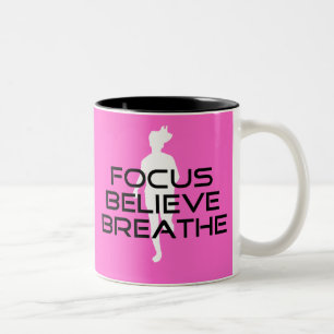 Pink Running Focus Believe Breathe Two-Tone Coffee Mug