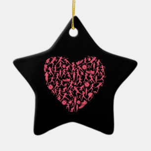 Pink Running Silhouette Heart - Women Runner Ceramic Tree Decoration
