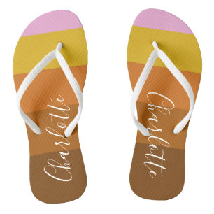Pink Rust Wide Abstract Stripes Personalised    Jandals
