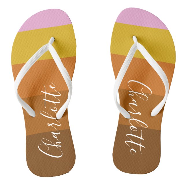 Pink Rust Wide Abstract Stripes Personalised    Jandals (Footbed)