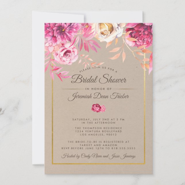 Pink Rustic Bridal Shower Invitation (Front)