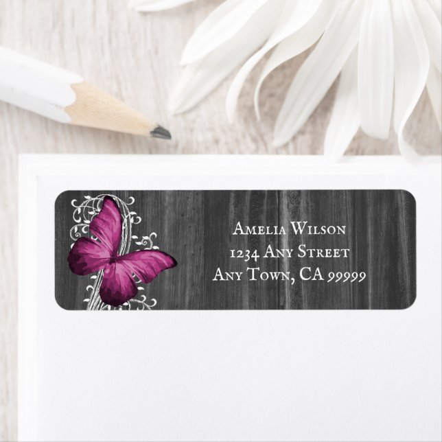 Pink Rustic Butterfly Return Address Label (Insitu)
