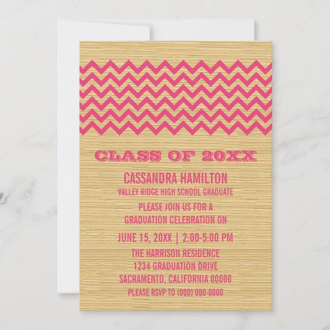 Pink Rustic Chevron Graduation Invite (Front)