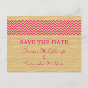 Pink Rustic Chevron Save the Date Postcard