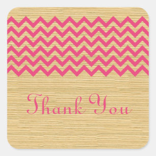 Pink Rustic Chevron Thank You Stickers