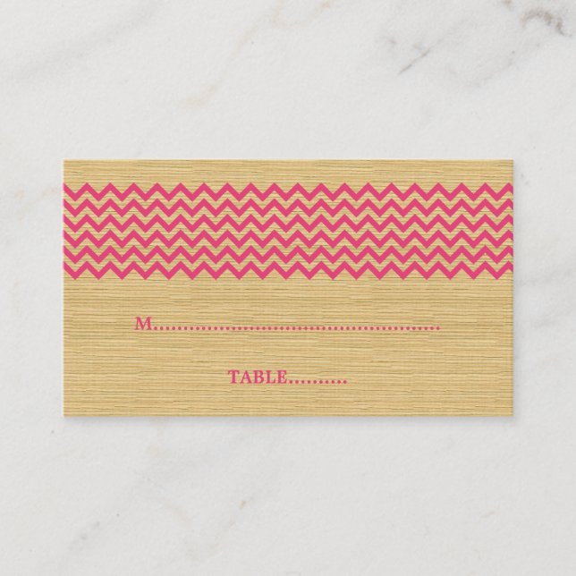 Pink Rustic Chevron Wedding Place Card (Front)