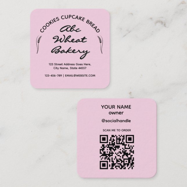 Pink Rustic Cottage Bakery Square Business Card (Front/Back)