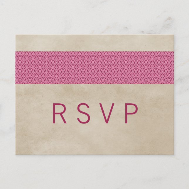 Pink Rustic Damask RSVP Postcard (Front)