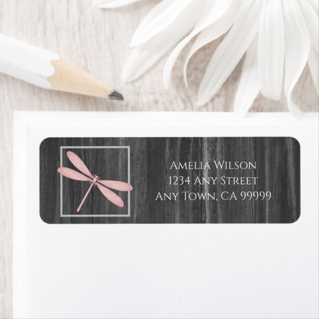 Pink Rustic Dragonfly Return Address Label (Insitu)