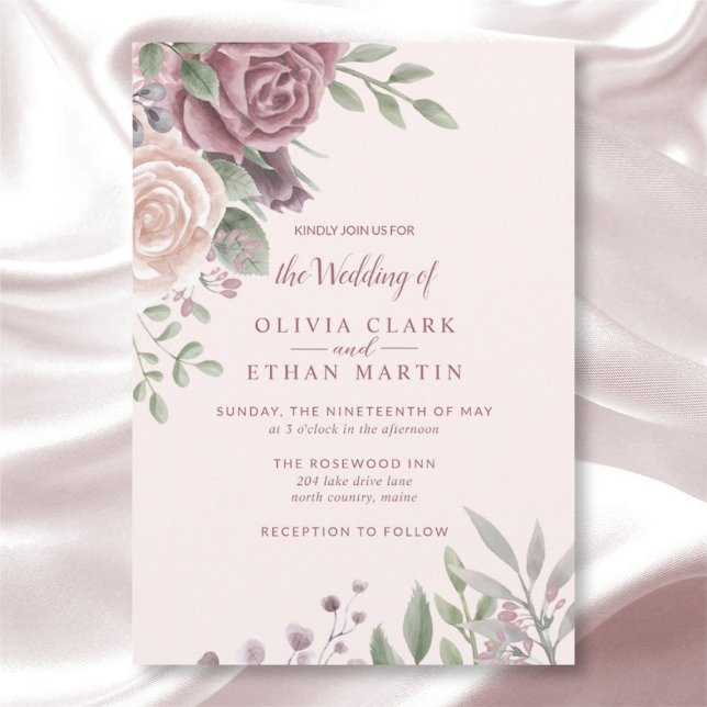 Pink Rustic Dusty Rose Watercolor Flowers  Invitation (Creator Uploaded)