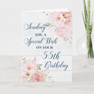 Pink Rustic Flowers Happy 55th Birthday Card