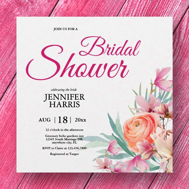 Pink rustic greenery elegant wedding bridal shower invitation (Creator Uploaded)