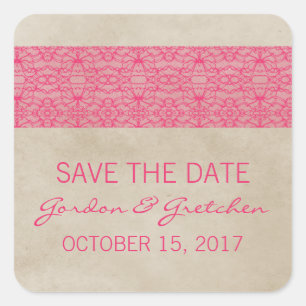 Pink Rustic Lace Save the Date Stickers