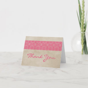 Pink Rustic Lace Thank You Card