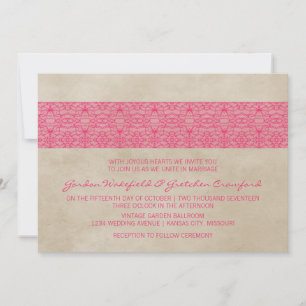 Pink Rustic Lace Wedding Invite