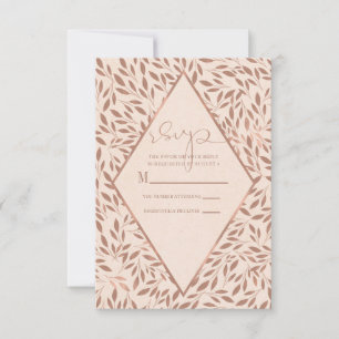 Pink Rustic Leaves Botanical Glam Chic Wedding RSVP Card
