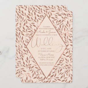 Pink Rustic Leaves Botanical Glam Wedding Invitation