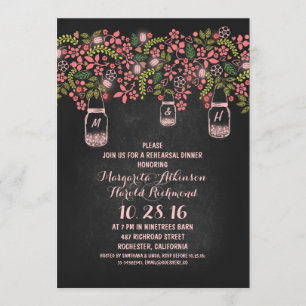 pink rustic mason jars chalkboard rehearsal dinner invitation