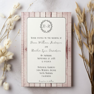 Pink Rustic Monogram Wedding Invitation