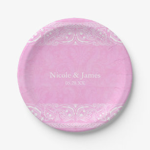Pink Rustic Paisley Country Western Wedding Paper Plate