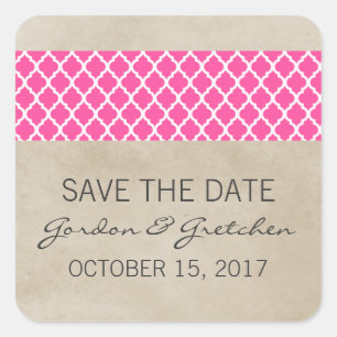 Pink Rustic Quatrefoil Save the Date Stickers