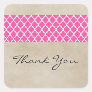 Pink Rustic Quatrefoil Thank You Stickers