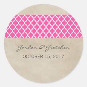 Pink Rustic Quatrefoil Wedding Stickers