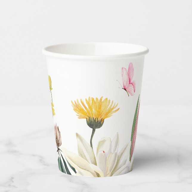 Pink rustic roses floral  paper cups (Left)