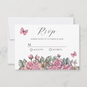 Pink rustic roses floral RSVP card