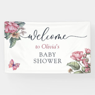 Pink rustic roses floral Welcome  Banner