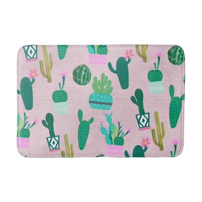 Pink Rustic Southwestern Cacti Cactus Plants Bath Mat (Front)