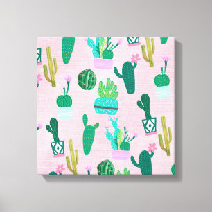 Pink Rustic Southwestern Cacti Cactus Plants Canvas Print