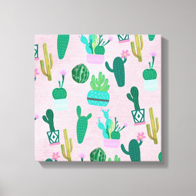 Pink Rustic Southwestern Cacti Cactus Plants Canvas Print (Front)