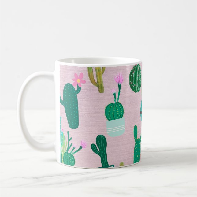 Pink Rustic Southwestern Cacti Cactus Plants Coffee Mug (Left)