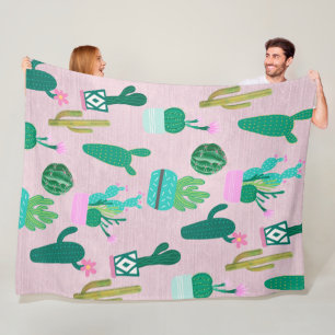 Pink Rustic Southwestern Cacti Cactus Plants Fleece Blanket