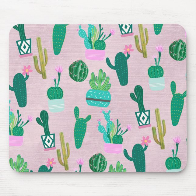 Pink Rustic Southwestern Cacti Cactus Plants Mouse Pad (Front)