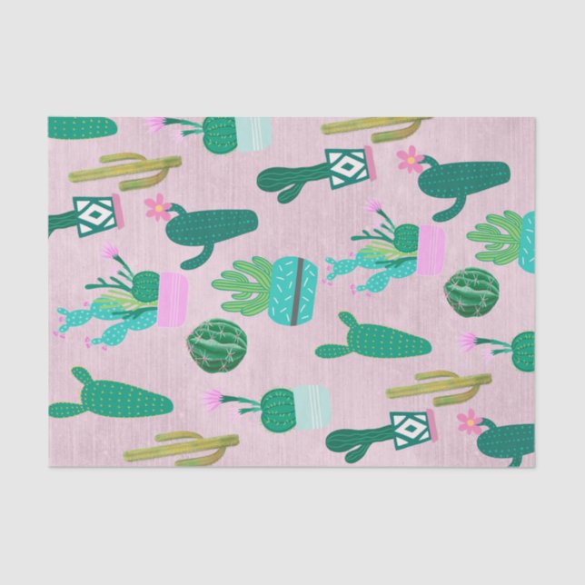 Pink Rustic Southwestern Cacti Cactus Plants Tissue Paper (Front)